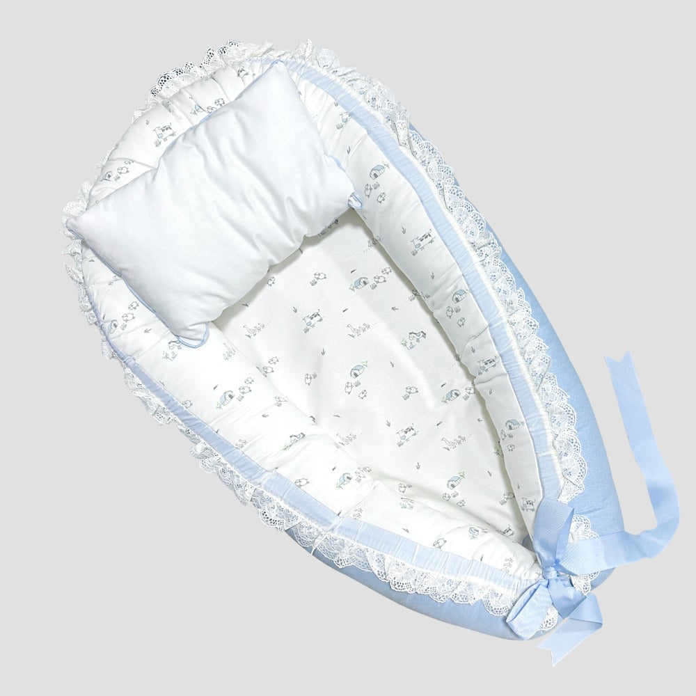 Nido Colecho para Bebé y Almohada - Celeste