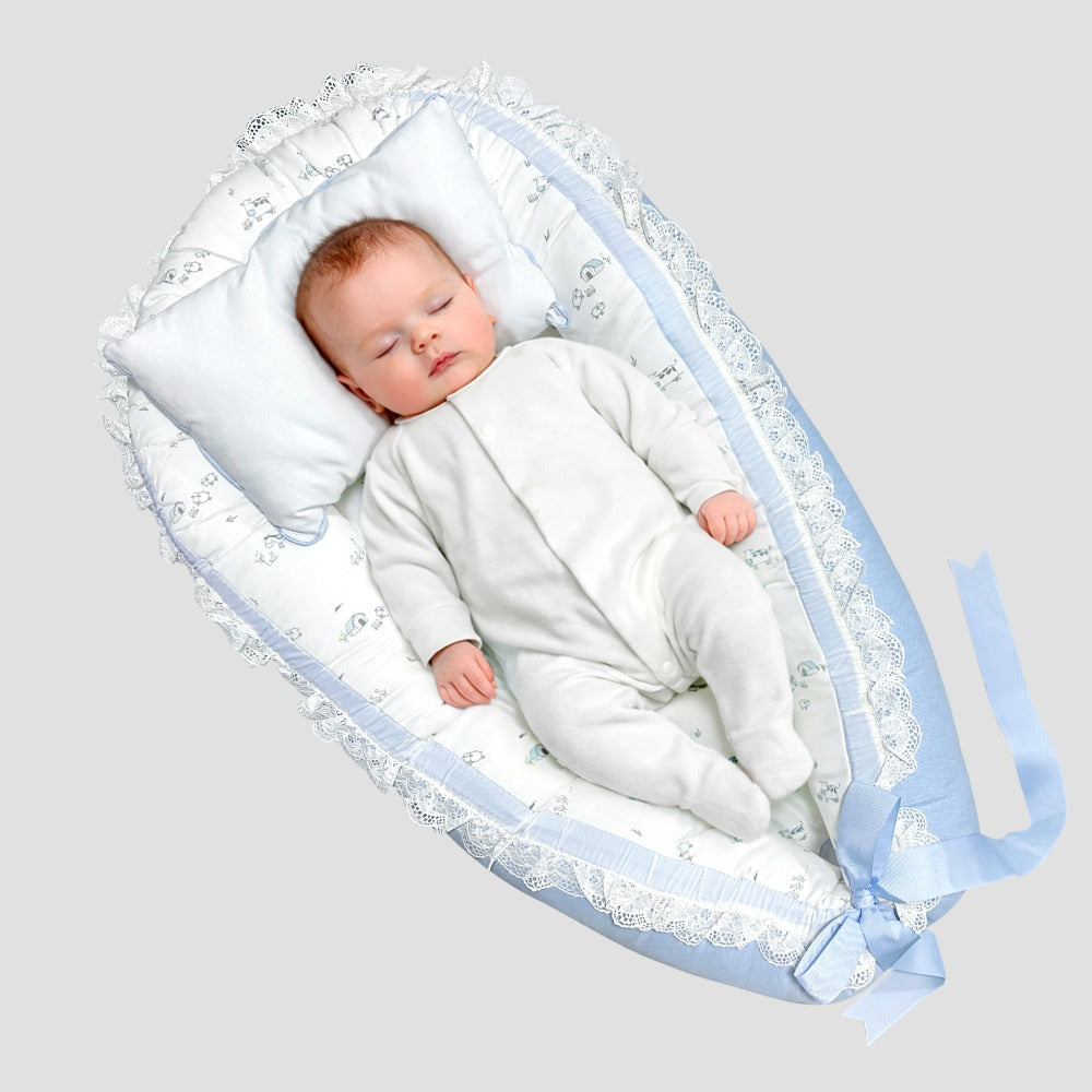 Nido Colecho para Bebé y Almohada - Celeste